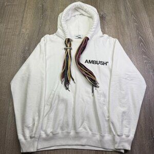 Ambush Mens White Multi Cord Drawstring Long Sleeve Pullover Hoodie Size 2